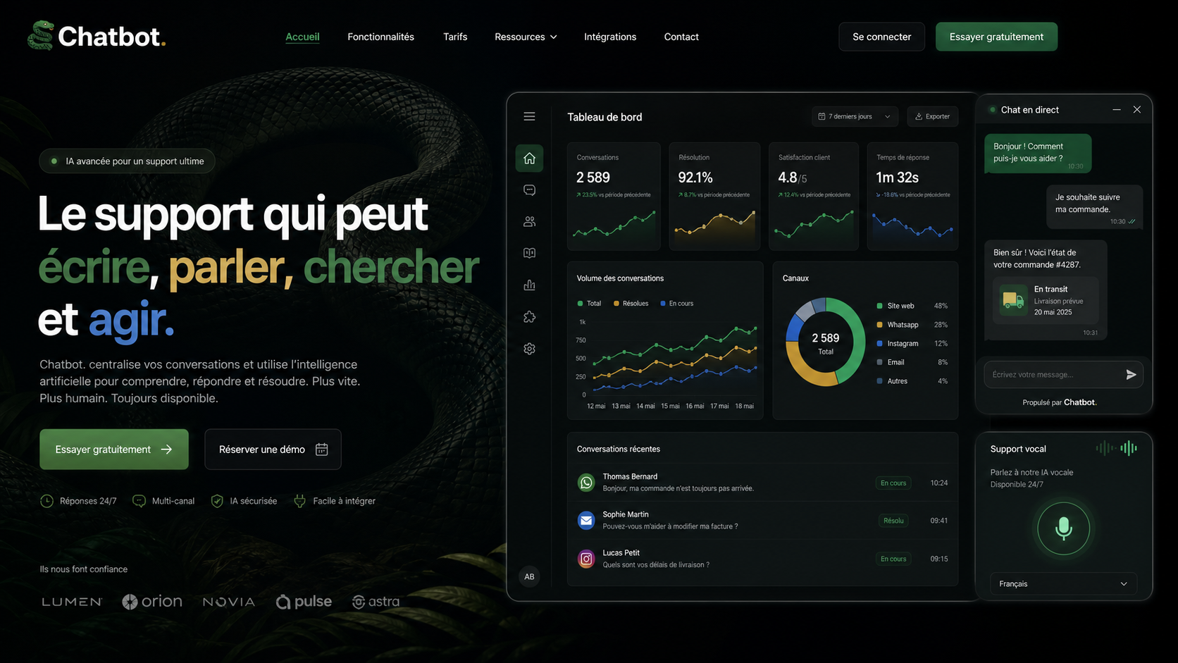 01 · AnacondaMail dark home AI-generated dark AnacondaMail homepage mockup with subtle anaconda background