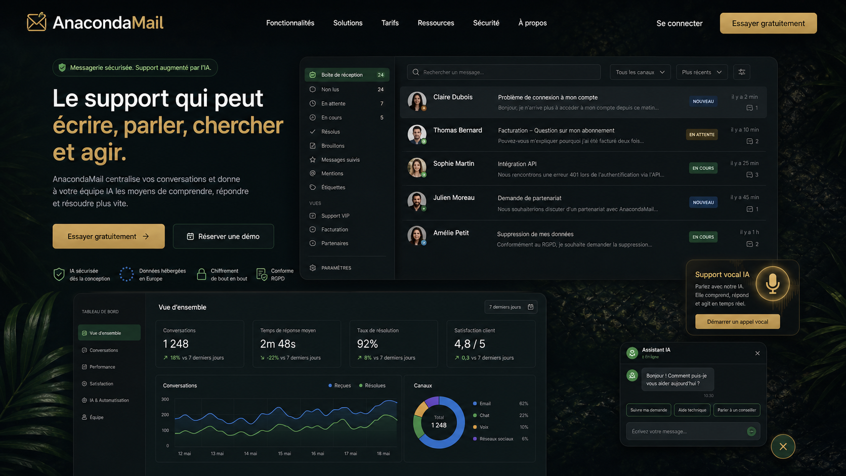 05 · AnacondaMail dark home AI-generated dark AnacondaMail homepage mockup with subtle anaconda background