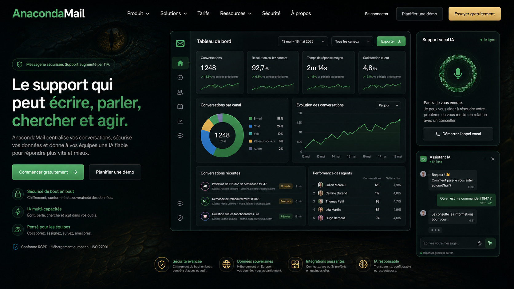 06 · AnacondaMail dark home AI-generated dark AnacondaMail homepage mockup with subtle anaconda background