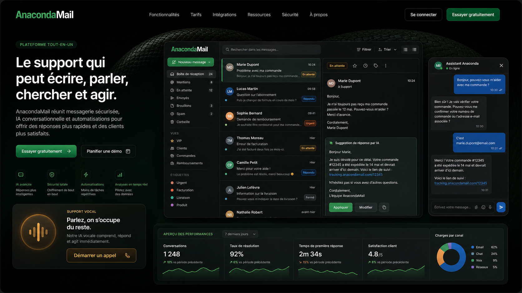 10 · AnacondaMail dark home AI-generated dark AnacondaMail homepage mockup with subtle anaconda background