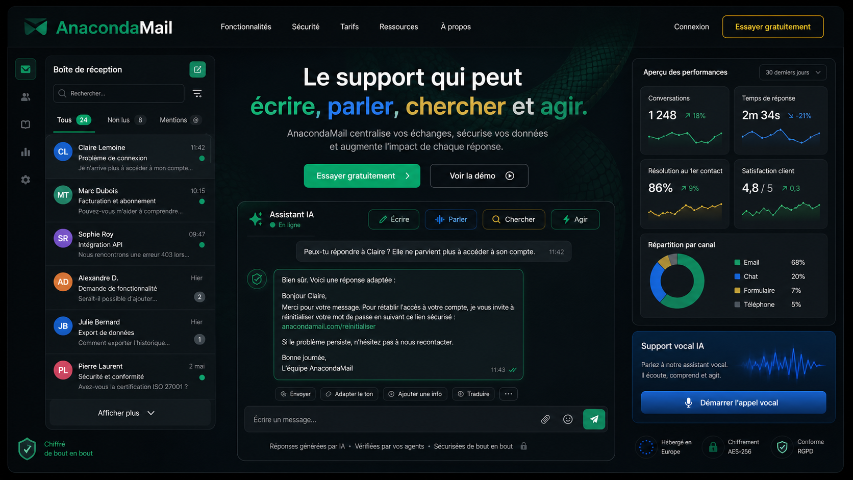 12 · AnacondaMail dark home AI-generated dark AnacondaMail homepage mockup with subtle anaconda background