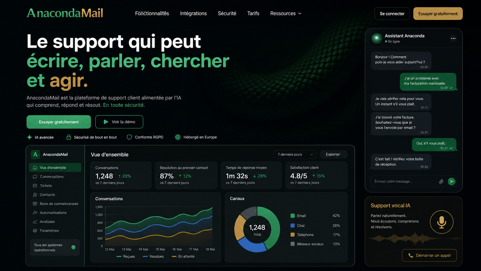 15 · AnacondaMail dark home AI-generated dark AnacondaMail homepage mockup with subtle anaconda background