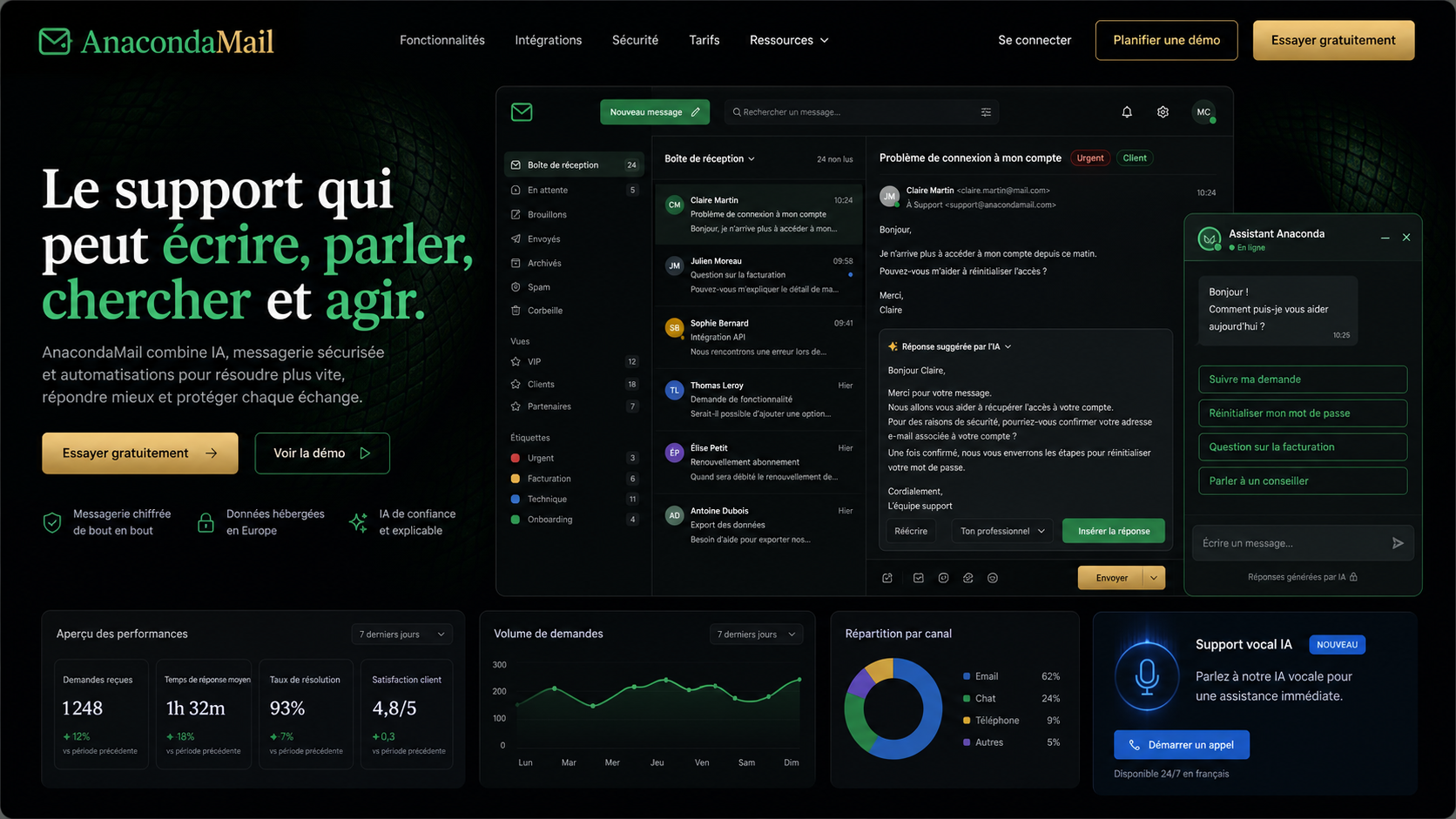 16 · AnacondaMail dark home AI-generated dark AnacondaMail homepage mockup with subtle anaconda background