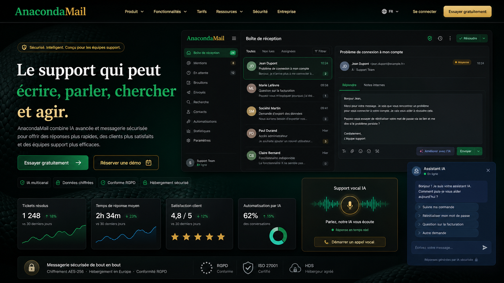 17 · AnacondaMail dark home AI-generated dark AnacondaMail homepage mockup with subtle anaconda background