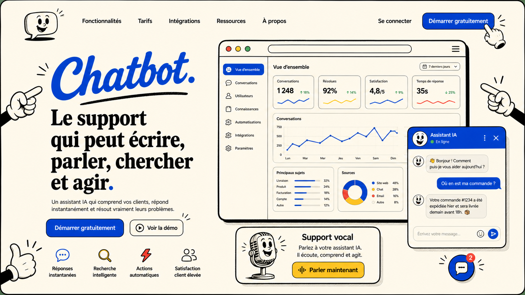 03 · Rubber hose home AI-generated Chatbot homepage mockup with vintage hand-drawn cartoon theme