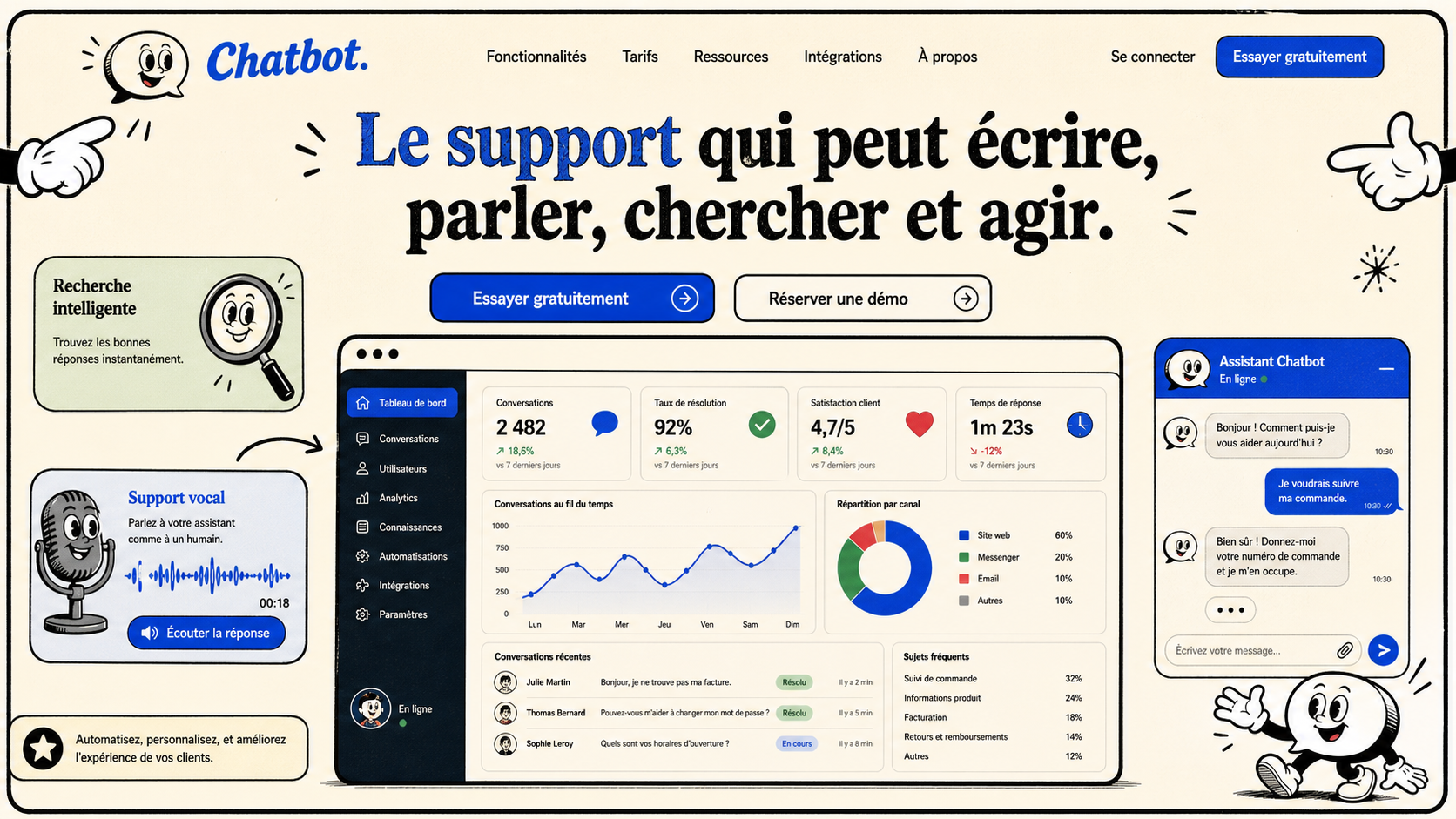05 · Rubber hose home AI-generated Chatbot homepage mockup with vintage hand-drawn cartoon theme