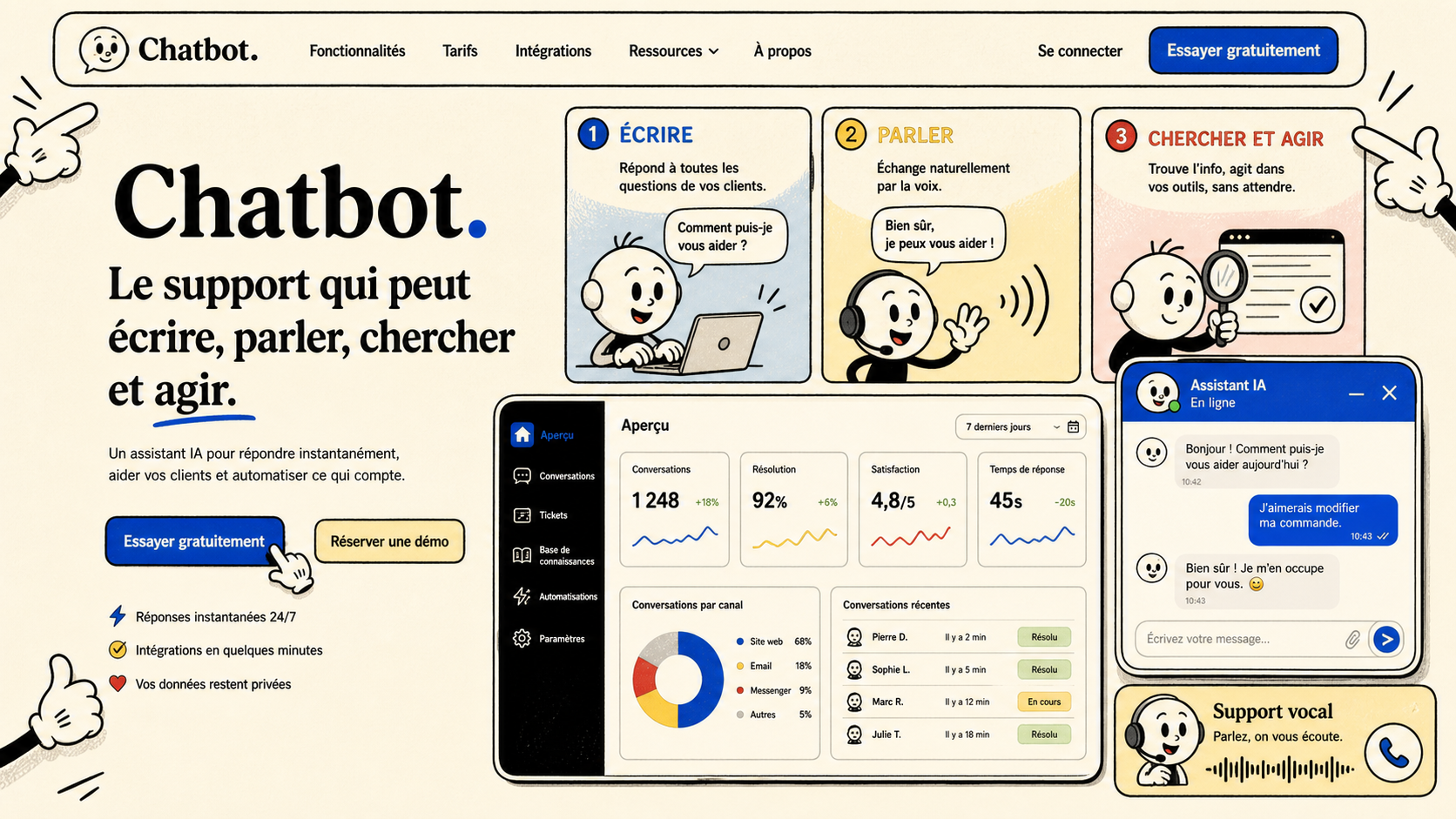 09 · Rubber hose home AI-generated Chatbot homepage mockup with vintage hand-drawn cartoon theme