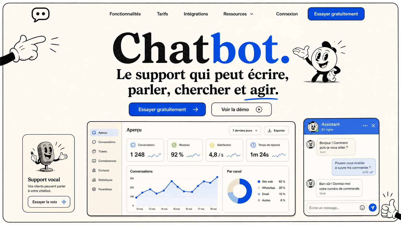 12 · Rubber hose home AI-generated Chatbot homepage mockup with vintage hand-drawn cartoon theme