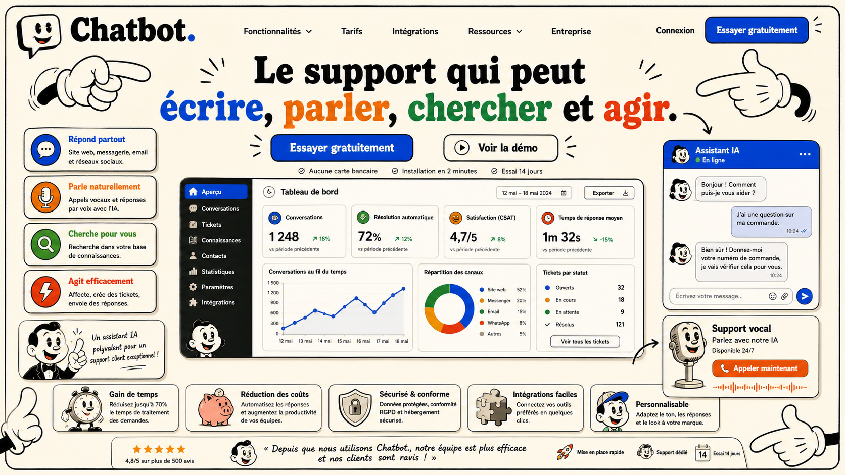 15 · Rubber hose home AI-generated Chatbot homepage mockup with vintage hand-drawn cartoon theme