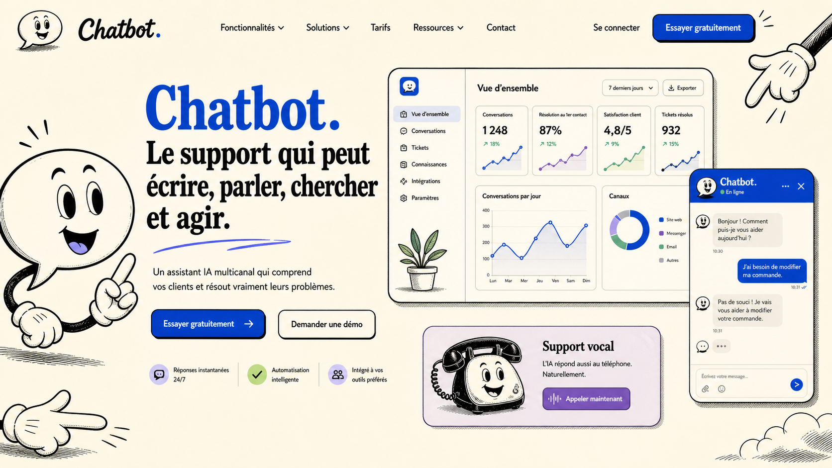 16 · Rubber hose home AI-generated Chatbot homepage mockup with vintage hand-drawn cartoon theme