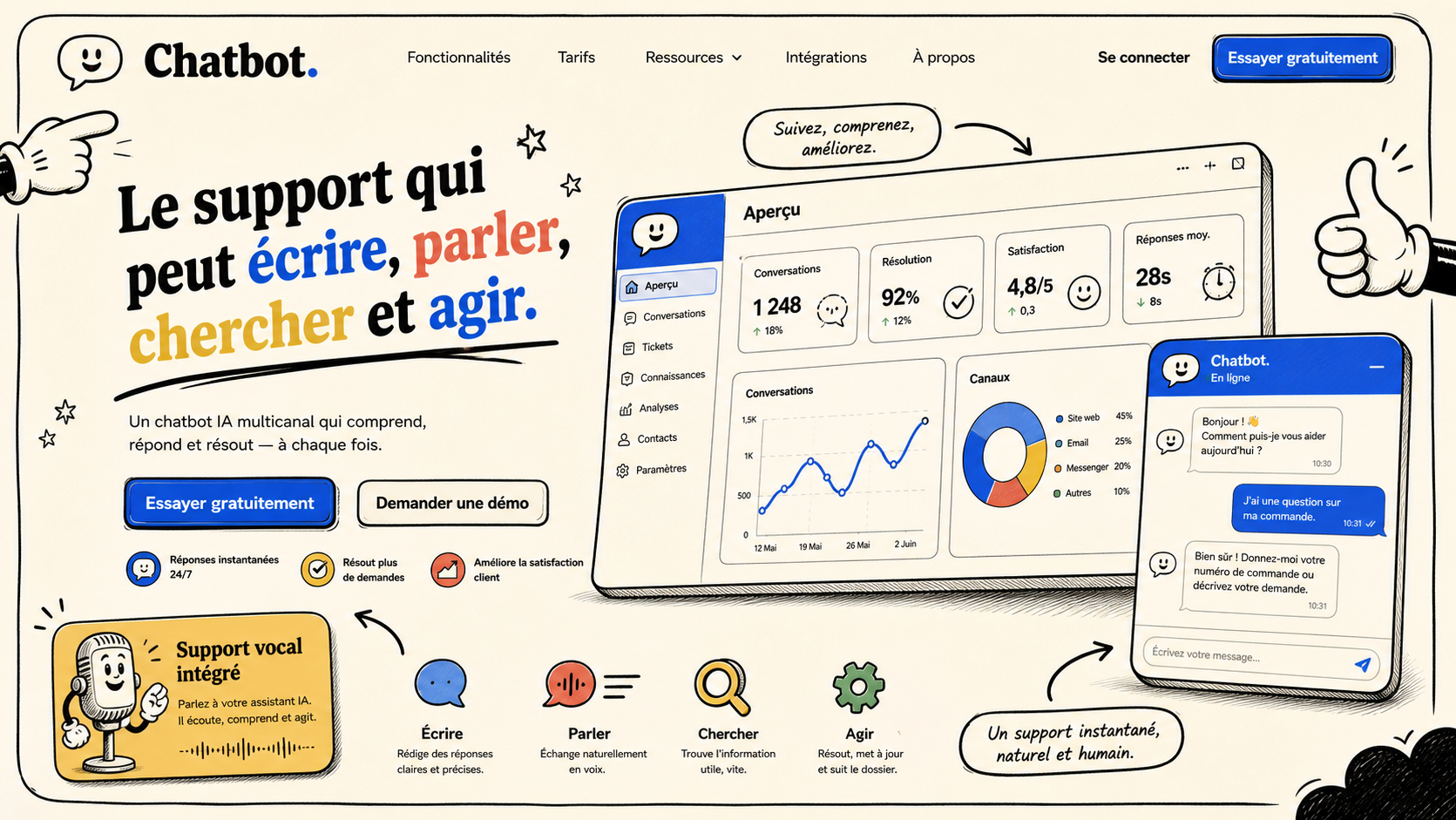 17 · Rubber hose home AI-generated Chatbot homepage mockup with vintage hand-drawn cartoon theme