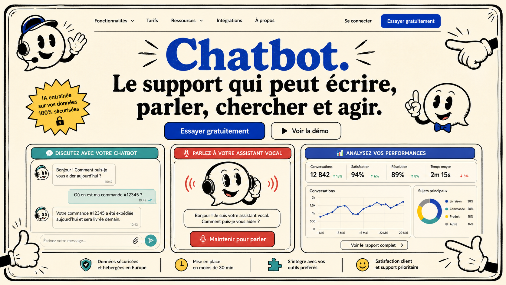 19 · Rubber hose home AI-generated Chatbot homepage mockup with vintage hand-drawn cartoon theme